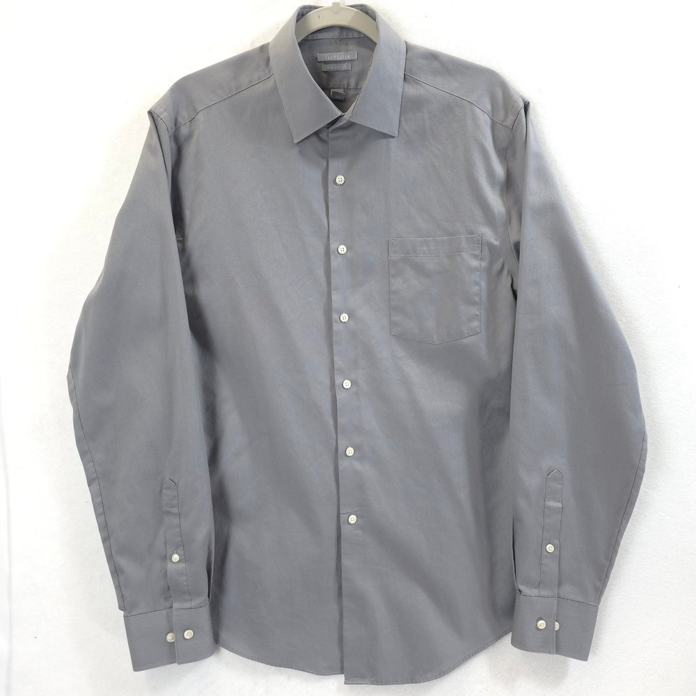 Van Heusen Dress Shirt Athletic Fit Grey Mens 16.5 32/33 Professional Classic